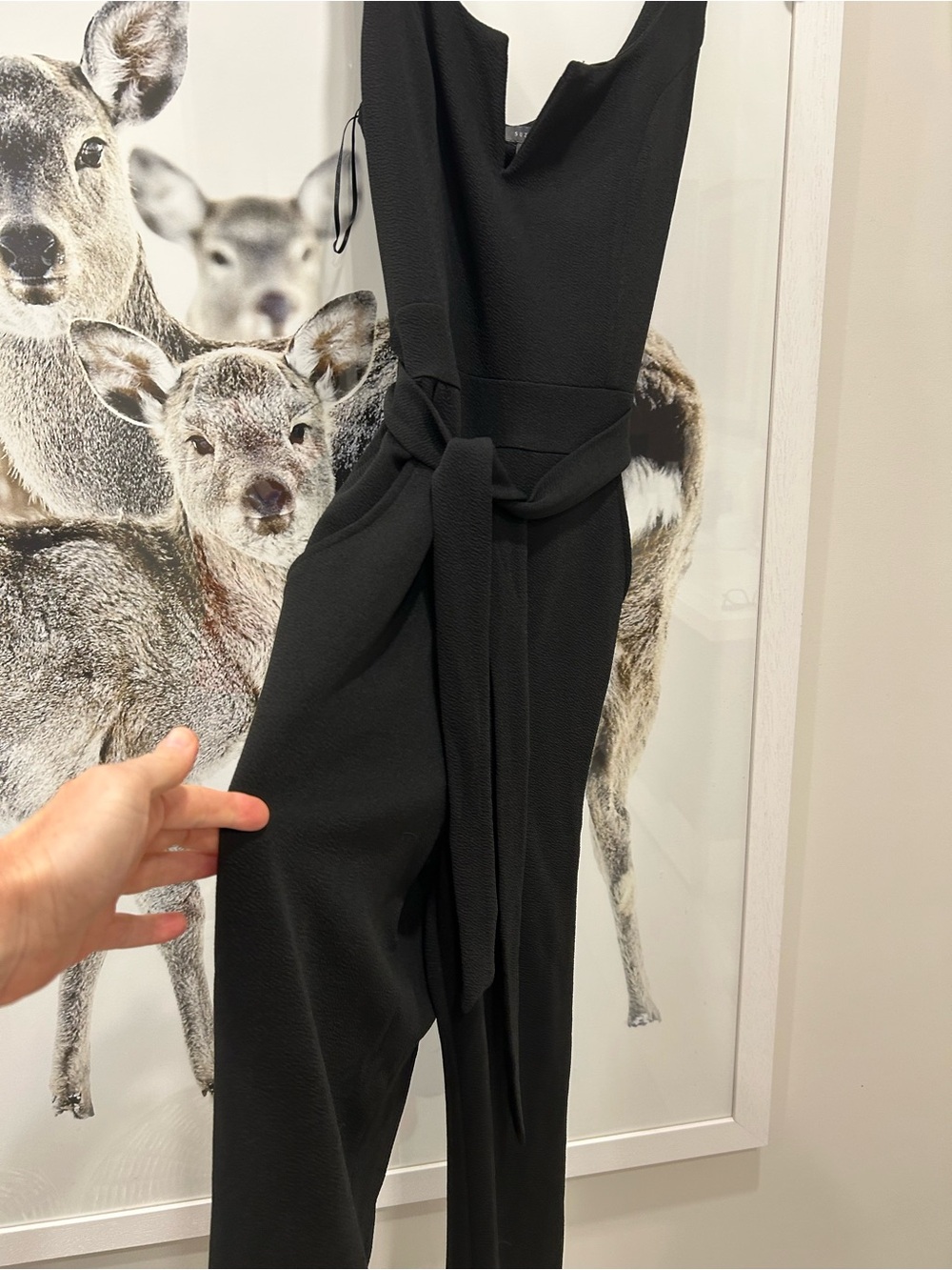 Suzy Shier Black Sleeveless Belted Jumpsuit size small NWT